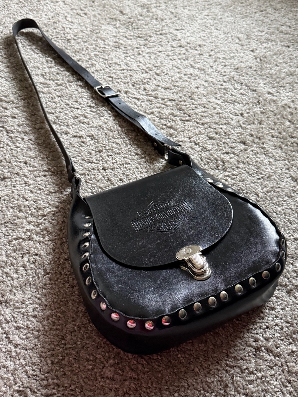 Harley-Davidson Black Leather Studded Bag - Picture 2 of 9